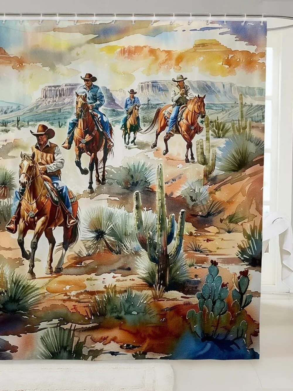 Western Cowboy Kids Shower Curtains,West Horse Desert Cactus Bathroom Curtain,Vi